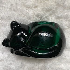 Cat Sleeping Candle Holder Indiana Glass Green